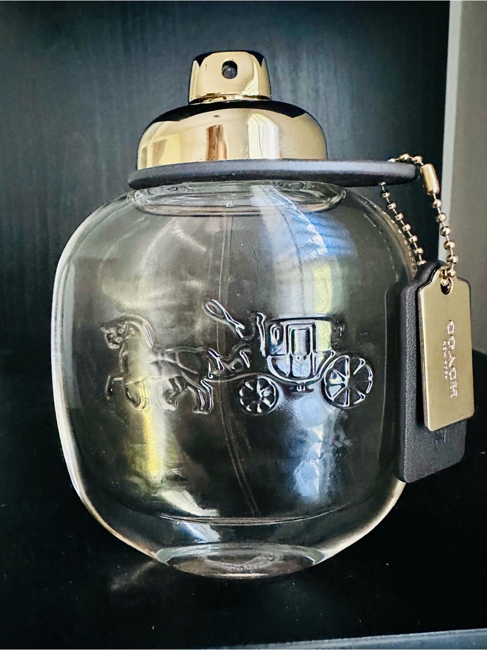 Coach Perfume Bottle with Gold-Tone Cap and Tag with box